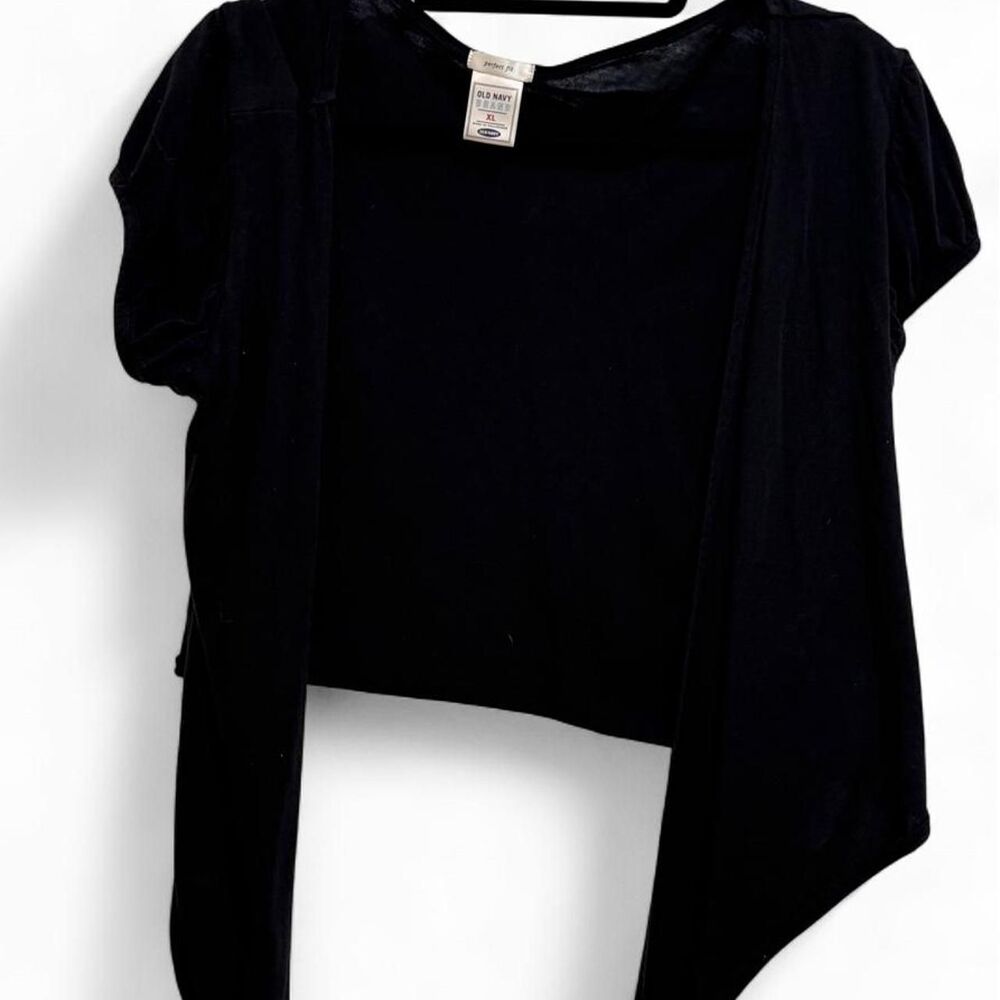 Old Navy Women's Vintage Y2K 2000s Black Cap Short Sleeve Bow Tie Cardigan